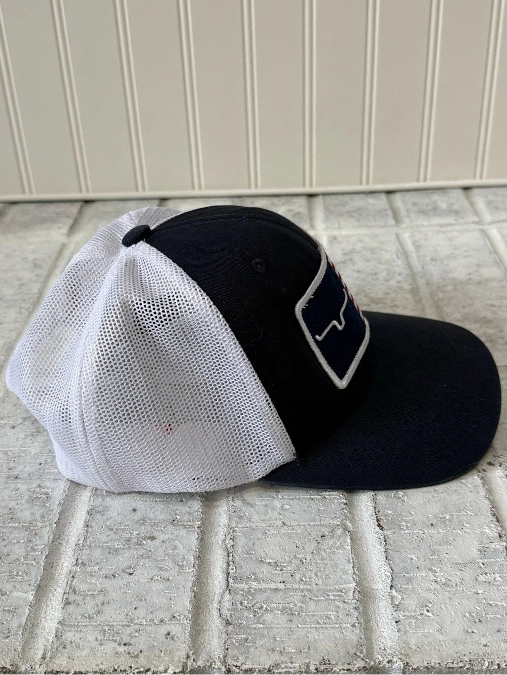 Kimes Ranch American Flag Longhorn Trucker Hat Navy White Mesh Snapback